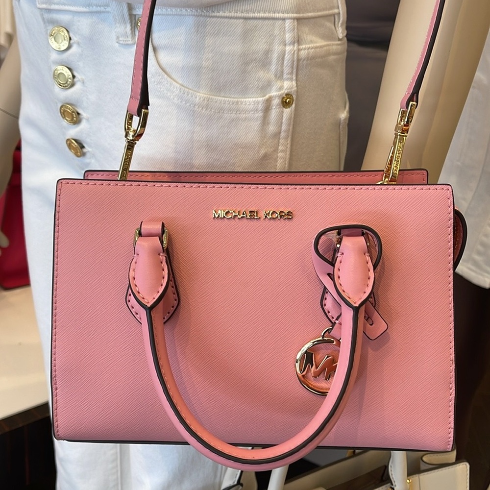 MICHAEL KORS
Sheila Small Faux Saffiano Leather Satchel Crossbody 
Carnation
NWT - Picture 7 of 16